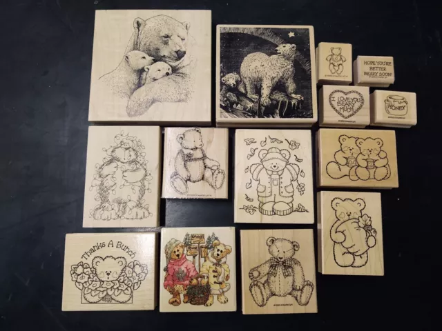 Bear Wooden Rubber Stamp Lot