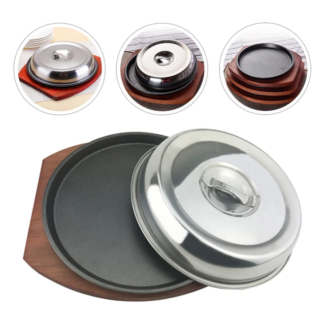 BEEF STEAK PLATE Induction Stovetop Grill Cast Iron Serving Platter Lid
