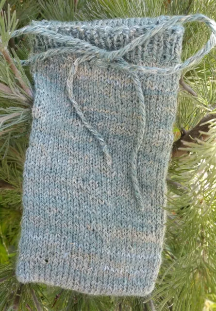 Phone Etiquette Pouch Knitted From Linen Merino Eucalyptus Blend Handspun Yarn