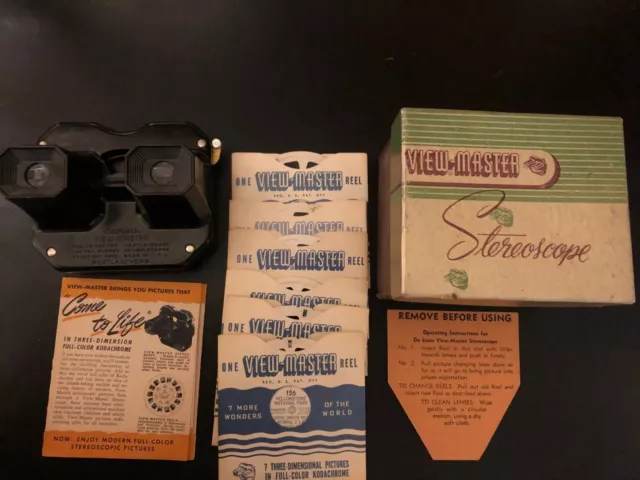 Vintage Stereoscope Viewmaster Bakelite 6 National Park Reels With Paperwork Box