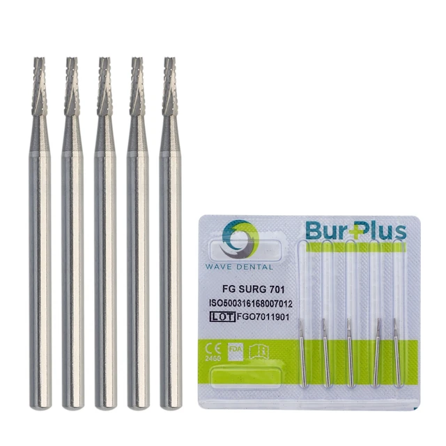 Wave Dental Lab Surgical Carbide Burs FG SURG 701# Long Shank 25mm Taper Fissure