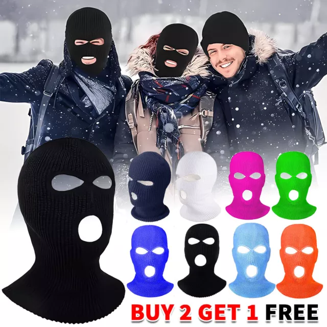 Winter Ski Face Mask 3 Three Hole Balaclava Hood Beanie Tactical Warm Black  Hat