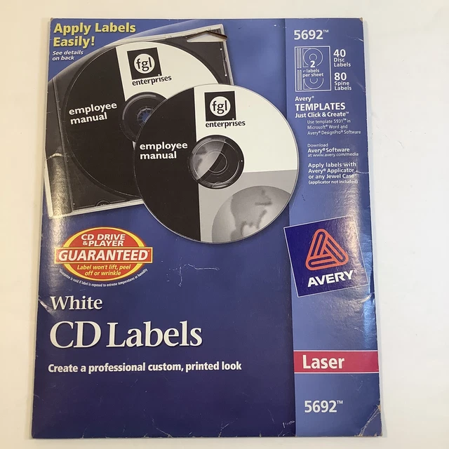 Avery 5692 CD Label Open Package 17 of 20 Sheets, Laser