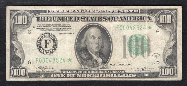 Fr. 2154-F* 1934-B $100 *Star* Frn Federal Reserve Note Atlanta, Ga Vf *3 Known*