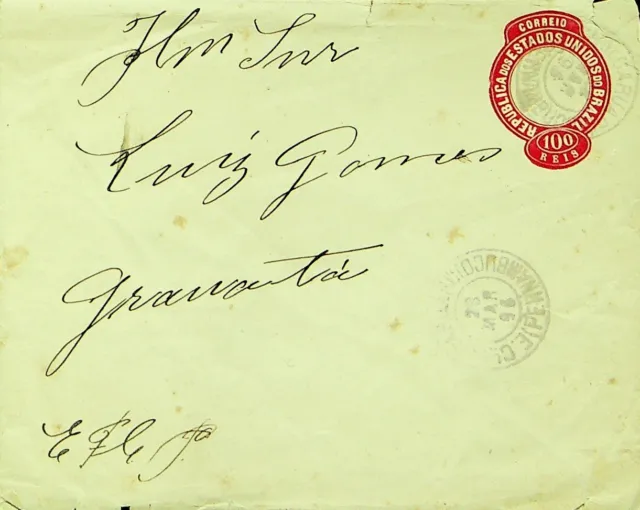 Sephil Brazil 1896 Schöne Storniert 100 Reis Postal Briefpapier Umschlag