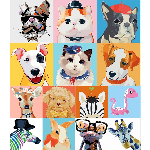 Kit de pintura de animales hágalo usted mismo por números conjunto de imágenes al óleo pintadas a mano regalos para niños