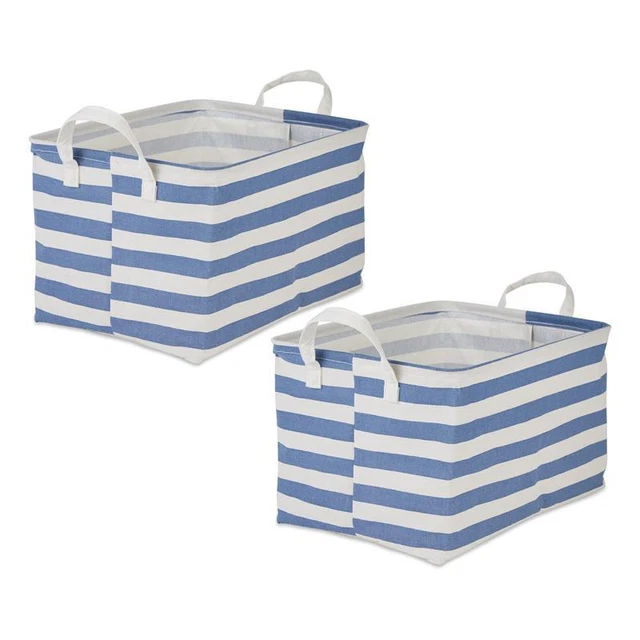 Cotton Polyester Laundry Bin Stripe French Blue Rectangle XL (Set of 2)