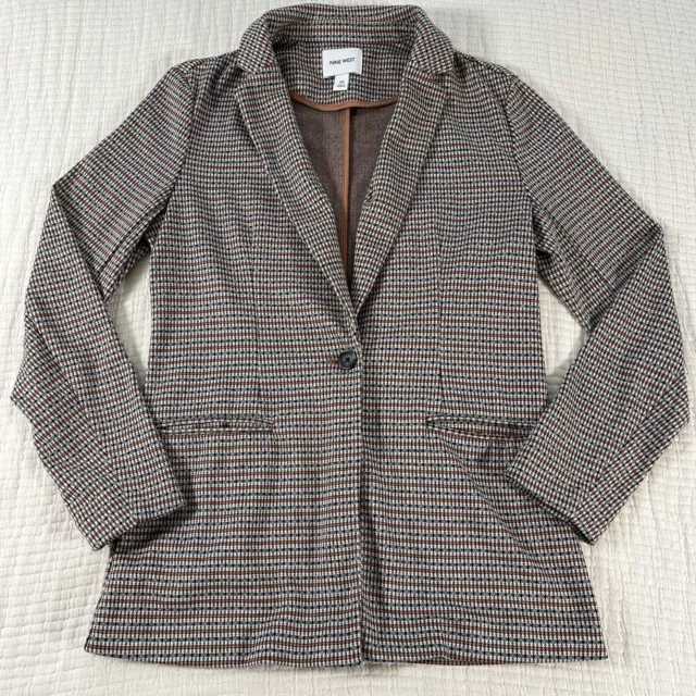 Nine West Womens Blazer Jacket XS Extra Small Soft Check Tan Comfort Career