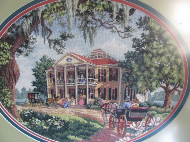 Older "2004" Framed Tapestry / Victorian Southern Mansion, Horse & Buggy 2