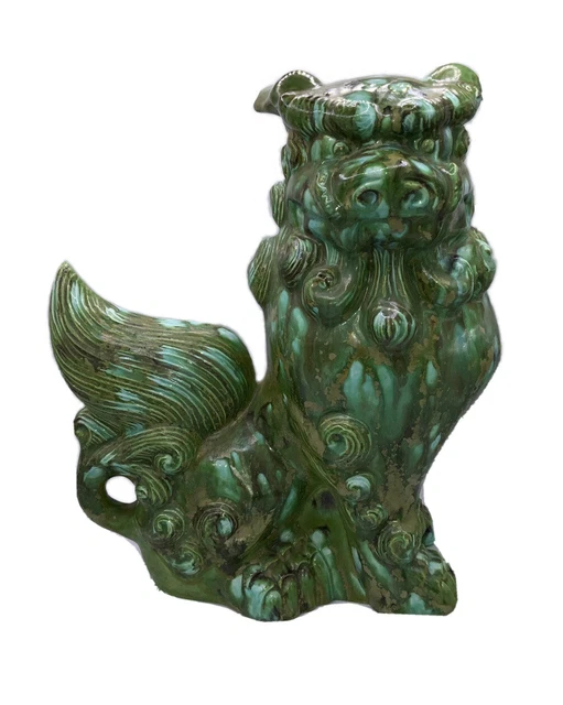 Large Vintage Foo Dogs Foo Lion Dragon Glazed Pottery Ceramic Crest Mold 73