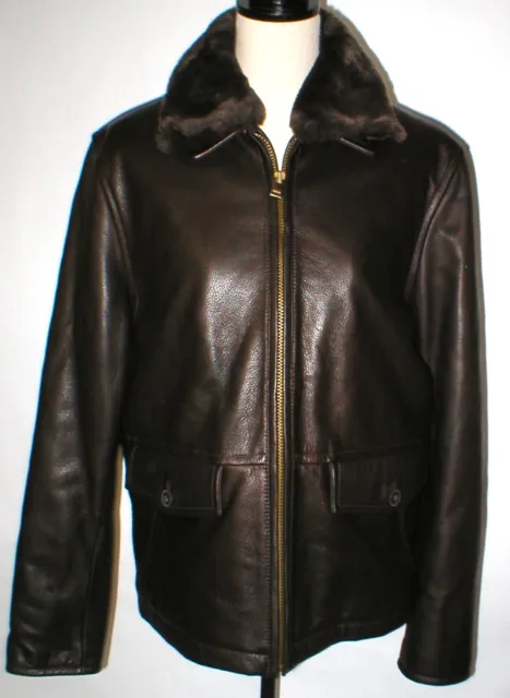 NEW MENS M Wilsons Leather Jacket Coat Dark Brown Removable Fur Collar ...