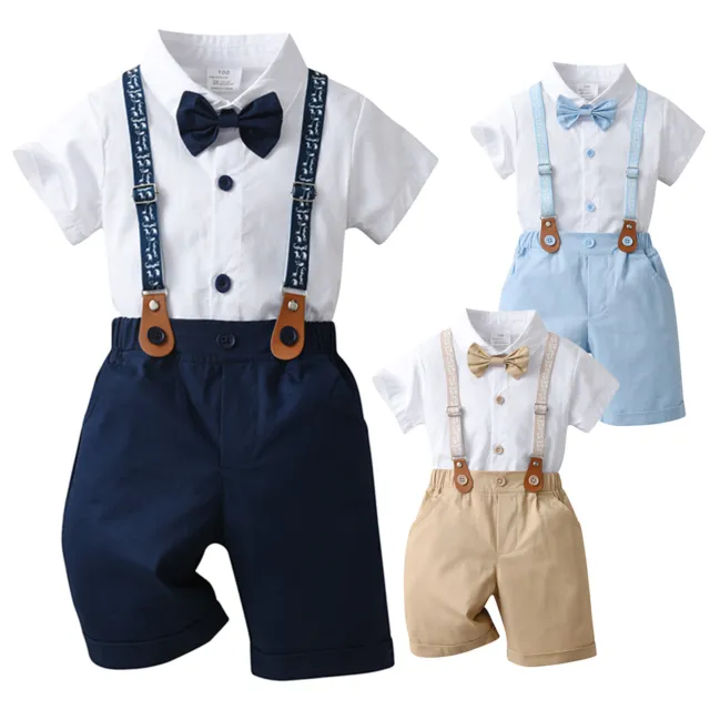 Baby Toddler Boys Gentleman Suit Bow Tie Dress Shirt Vest Pants Wedding Outfit