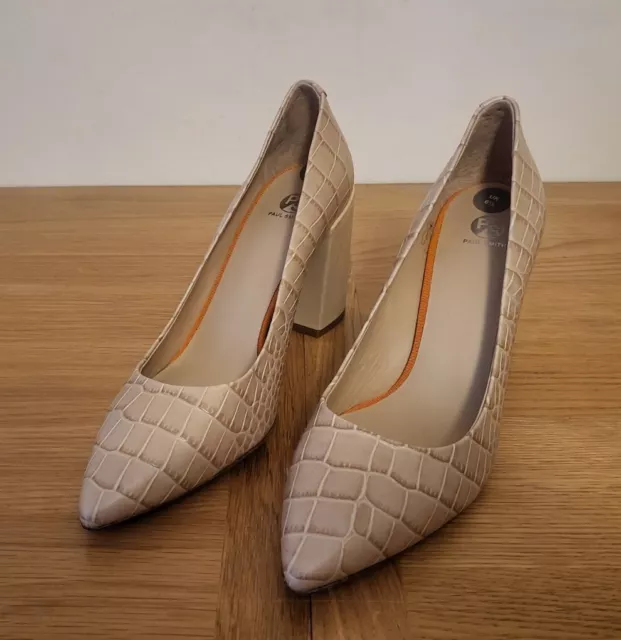Paul Smith High Heels Tan Cream Crocodile Effect Shoes Womens Size 6.5 UK 40 EUR