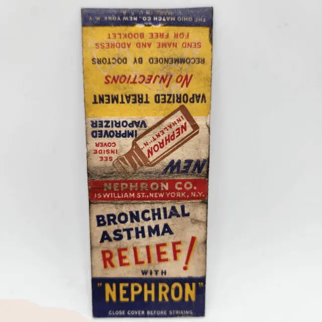 Vintage Bobtail Matchcover Nephron Bronchial Asthma Relief