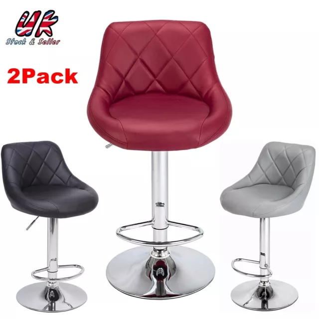 2x Bar Stools Breakfast Kitchen Leather Padded Barstools Swivel Gas Lift Chair