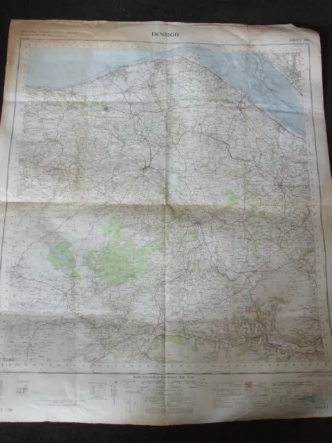 Vintage Ordnance Survey Map Denbigh 1961 Large Fold Out North East Of Wales