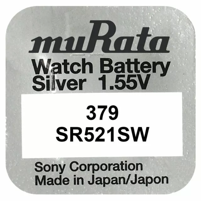 1x Murata 379 ehemals Sony Knopfzelle Uhren-Batterie 379 / SR 521 SW
