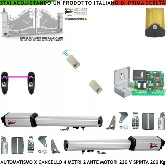 Kit Automazione Cancello 4 MT 2 Ante 2 MT 2 Motori 230 V 2 Radiocom Fotocel Faro