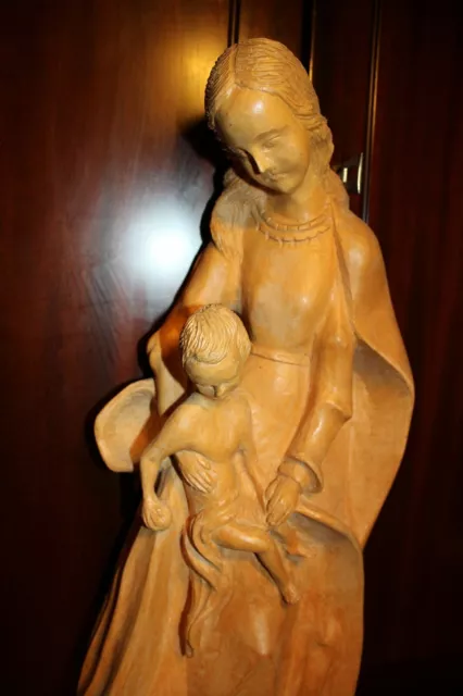Vtg 24" Hand Carved Wood Virgin Mary Our Lady Wall Madonna Jesus Figure Statue