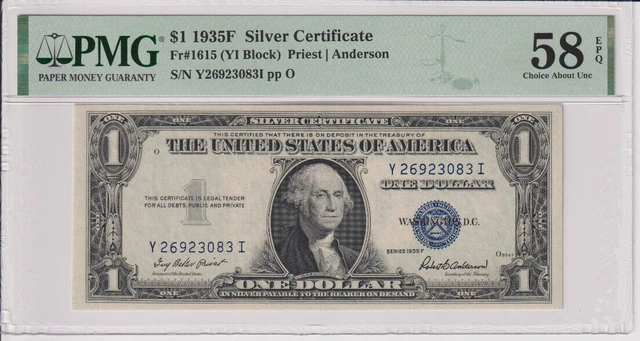 Fr 1615 1935F $1 SC Y26923083I PMG 58EPQ Ch SERIES 1935-F
