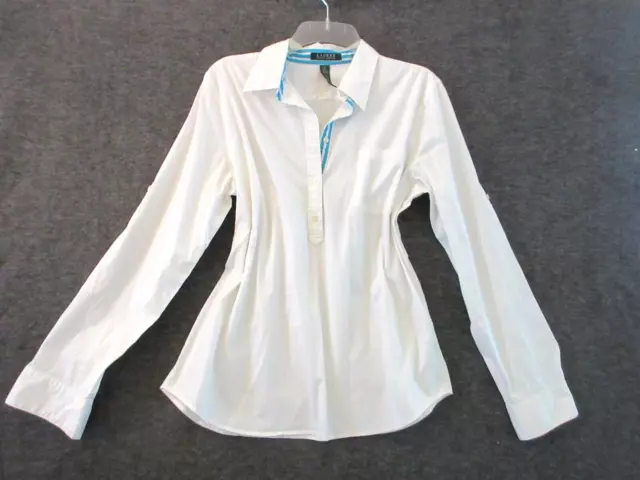 LAUREN RALPH LAUREN Shirt Women Size XL White Button Up Collared Tunic ...