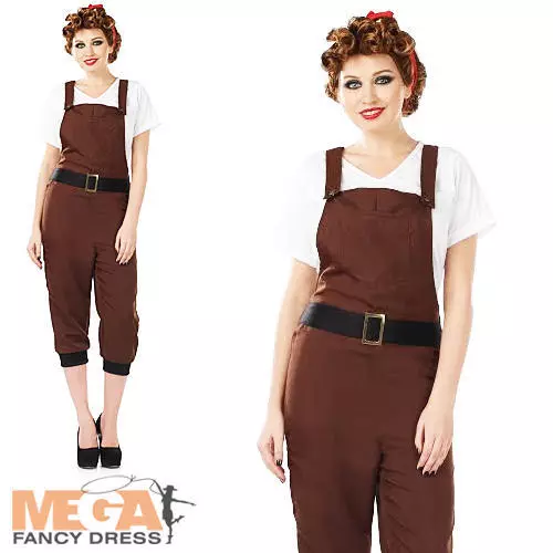 WW2 Landgirl Ladies Fancy Dress 1940s Wartime Womens Adults 40s Costume Outfit