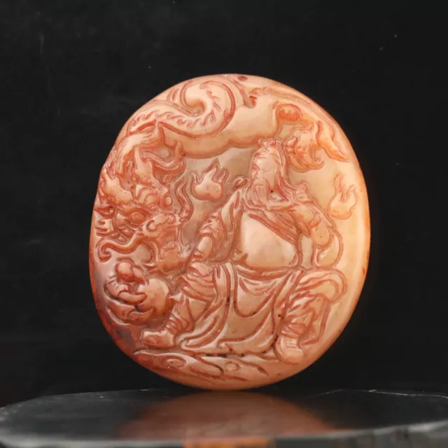 Old natural jade hand-carved statue of dragon Buddha guan gong pendant #47