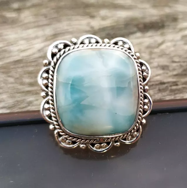 Natural Larimar Ring 925 Sterling Silver Beautiful Gemstone All Size MO963