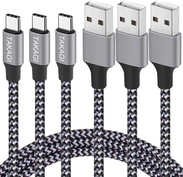 3Pk 6Feet USB Type C Cable Fast Charging Nylon Braided Data Sync Transfer Cord