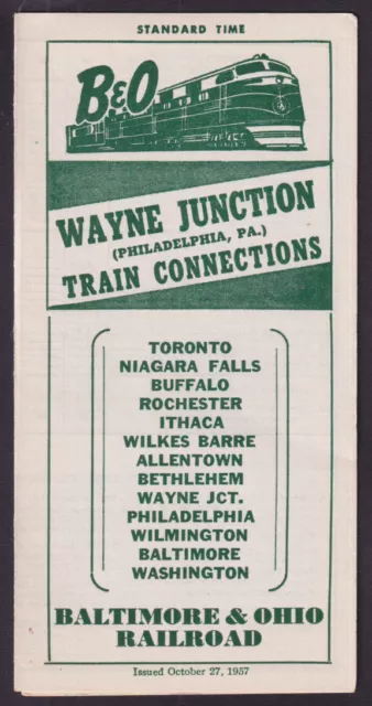 Baltimore & Ohio Railroad Timetable 10/27 1957 Wayne Jct Philadelphia Toronto-DC