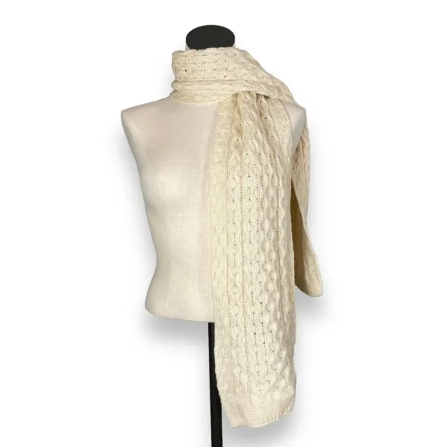 ARAN CRAFTS IRELAND Scarf Merino Wool Cream White Winter Knit $33.00 ...