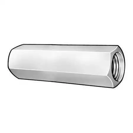 Zoro Select 250146Bg Coupling Nut, 1-1/2"-6, Steel, Grade 2, Zinc Plated, 3-1/2