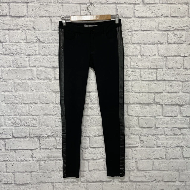 Paige 26 / 2 Peg Super Skinny Tuxedo Pants Black Stretch Faux Leather Women READ