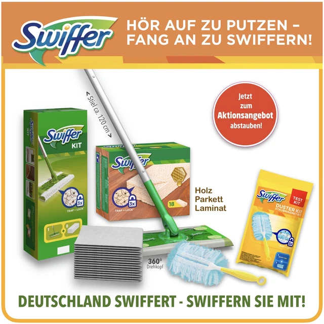 Juego de limpiaparabrisas Swiffer + 8 toallas + 18 parquet y laminado + imán de polvo