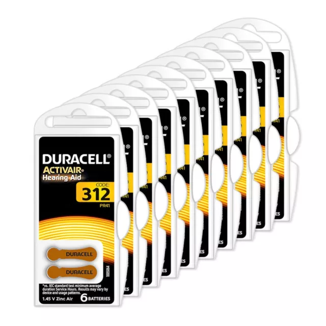 60x Duracell Activ Air - 312 braun - Hörgerätebatterien (10x 6er Blister)