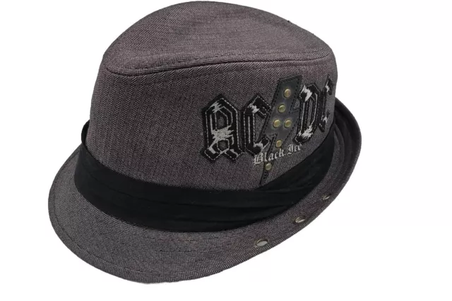 AC/DC Black Ice Fedora Hat Cap Gray Black Embroidered Rock Studded Classic