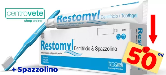 INNOVET Restomyl  Spazzolino + Dentifricio da 50 ml → Igiene orale di CANI GATTI