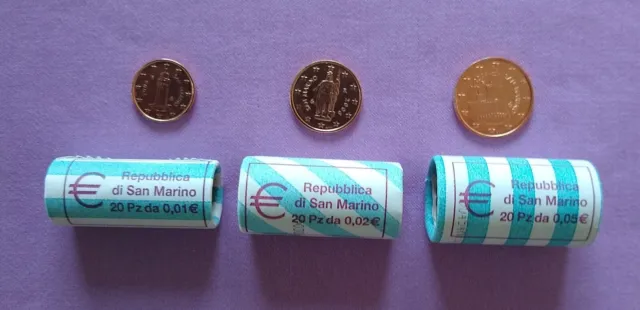 SAN MARINO 3  Euro-Kursmünzen 1 + 2 + 5 Cent 2006 Stgl. Gebot für alle 3 Münzen!