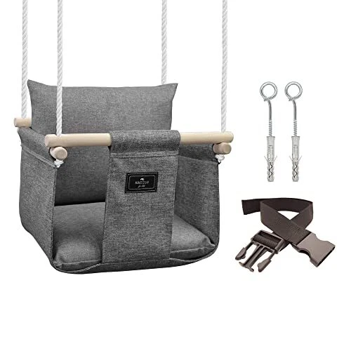 NATILU® Balançoire Bébé Set Interieur Extérieur en Bois | Silver | Hauteur Ré...