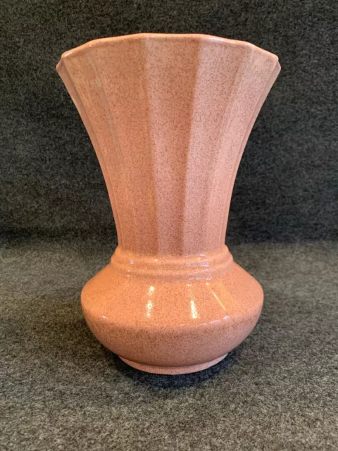 Large Vintage MCM 9 1/2" Tall California Pottery Pink Speckled Glaze Vase 