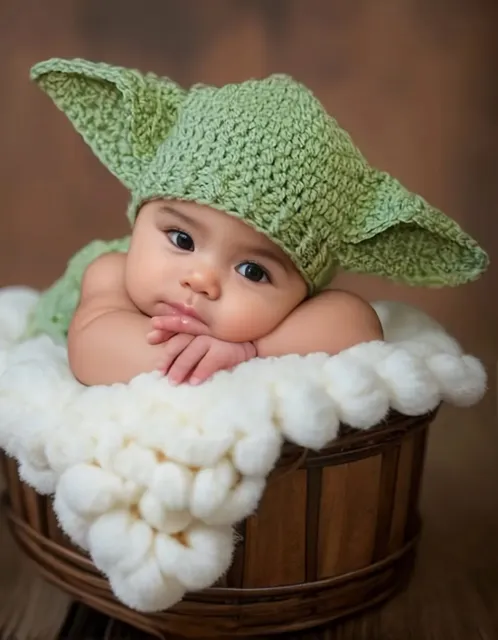 Stars Wars Yoda Baby handgefertigt gehäkelt Fotoshooting Kostüm Requisite Star Wars Yoda Set