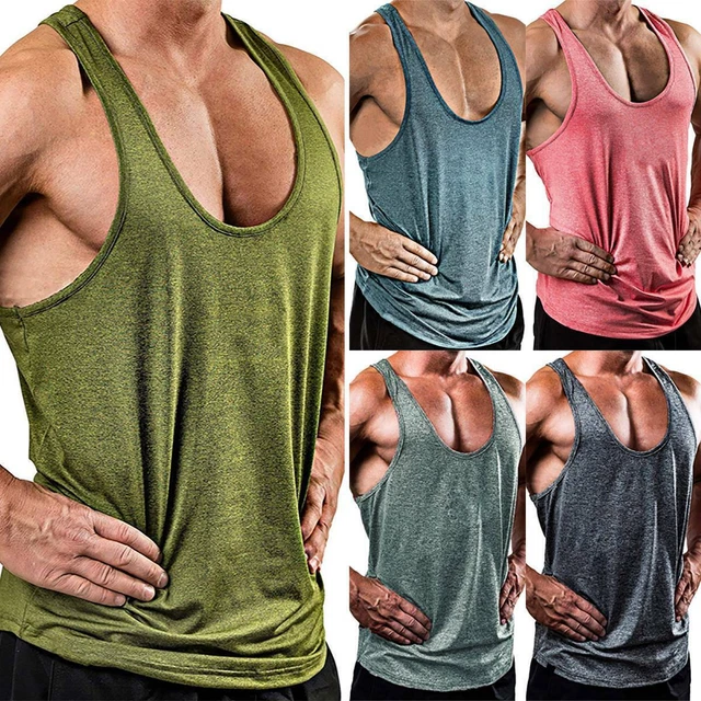 Mens Active Wear Gym Racerback Plain Vest Bodybuilding Stringer Tank Fitness Top