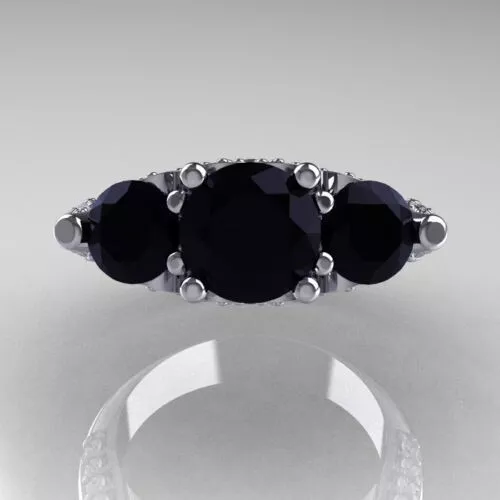 3,33 Karat schwarz runder Diamant Sterlingsilber Labor geschaffen schöner Ehering 3
