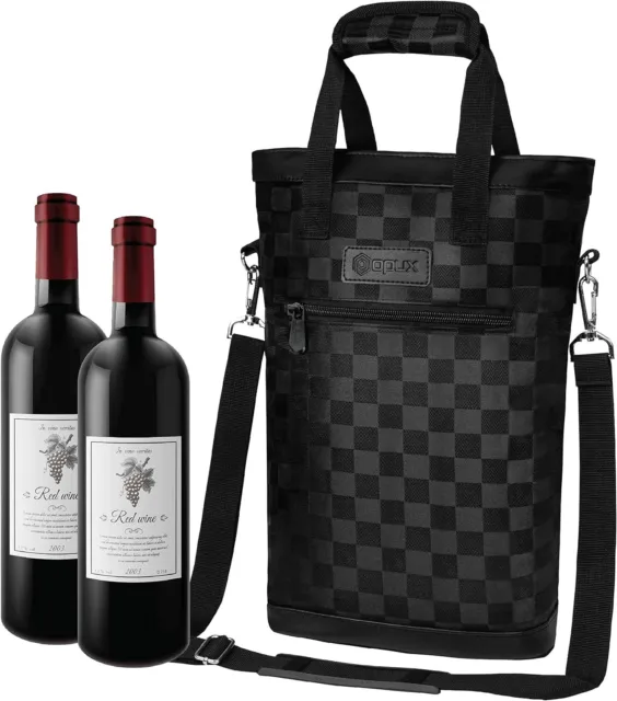 2 Bottle Wine Bag Carrier Tote | Leakproof Insulated Wine Cooler Bag for Travel,