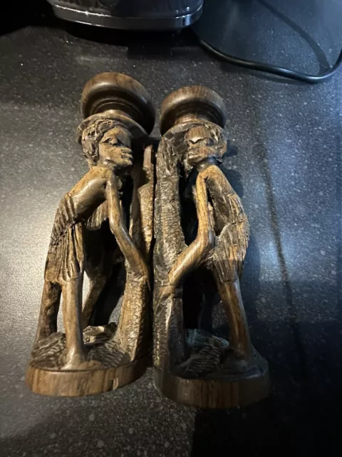 Pair Of Beautifully Carved Wooden Candlesticks.(have age ,but unsure of year)