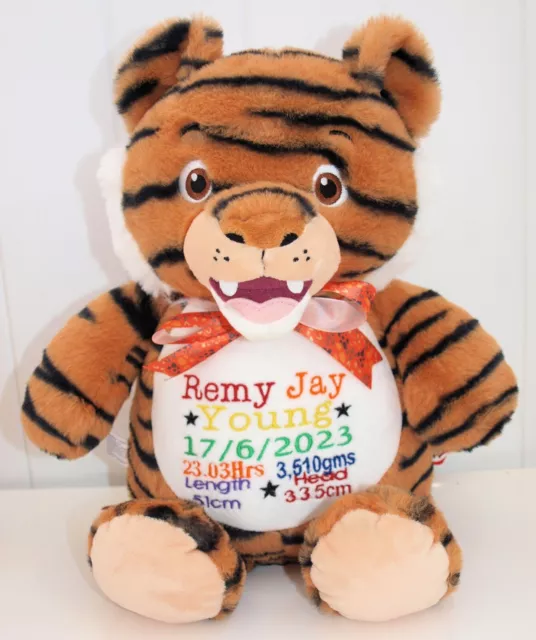 Personalised Soft Toy / Cubbie | Birth Announcement |  Soft Tiger Teddy Bear