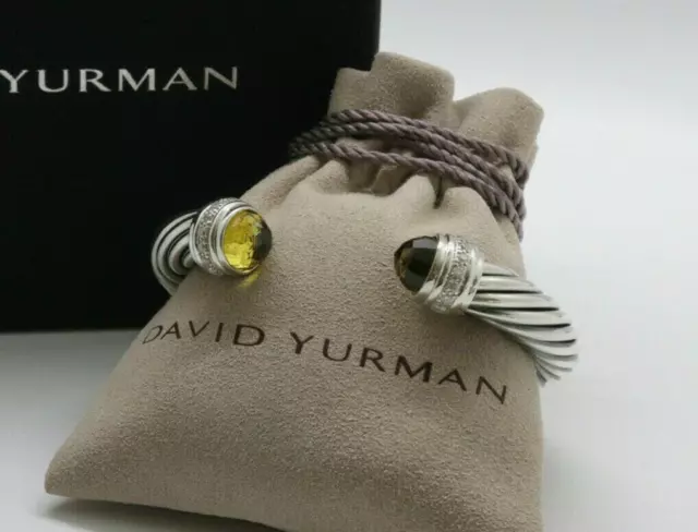 David Yurman Sterling Silver 10mm Cable Bracelet Lemon Citrine with Diamonds