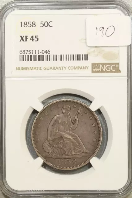 1858 Liberty Seated Half Dollar 50c NGC XF45 #1-046