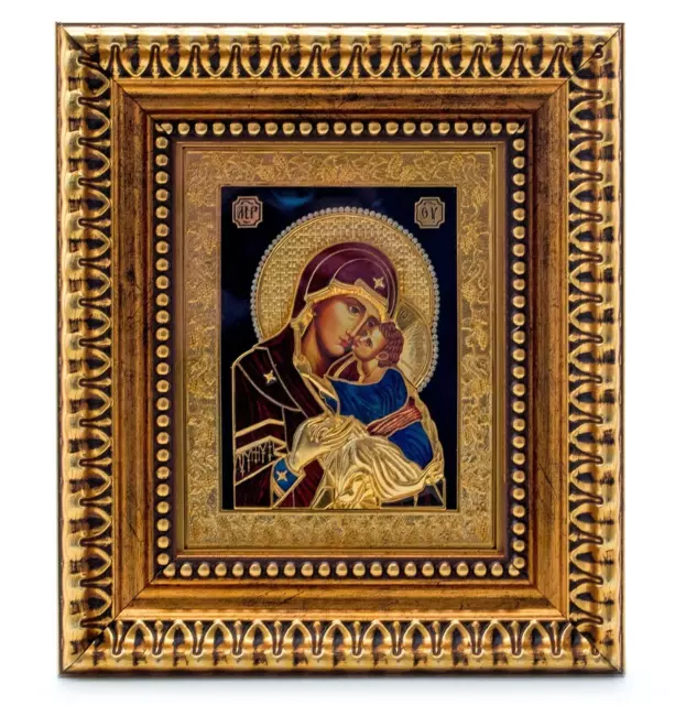 Saint Mary w Jesus Icon in Ornate Frame Orthodox Christian Sanctified 10"