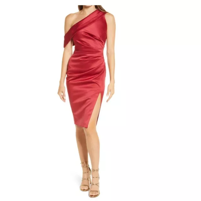 NWOT LAVISH ALICE Pleated One-Shoulder Satin Dress SZ 4 IN RED